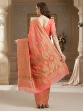 Women's Silk Blend Peach Woven Design DesignerSaree With Blouse Piece
